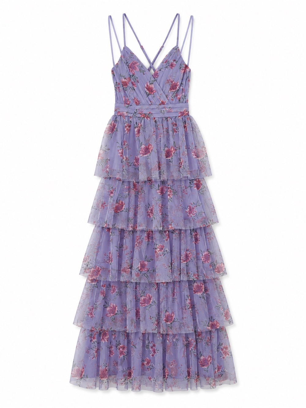 City Studio Lilac Floral Tiered Tulle Maxi Dress Sz 3/4 Wedding Guest Formal NWT - Picture 6 of 7